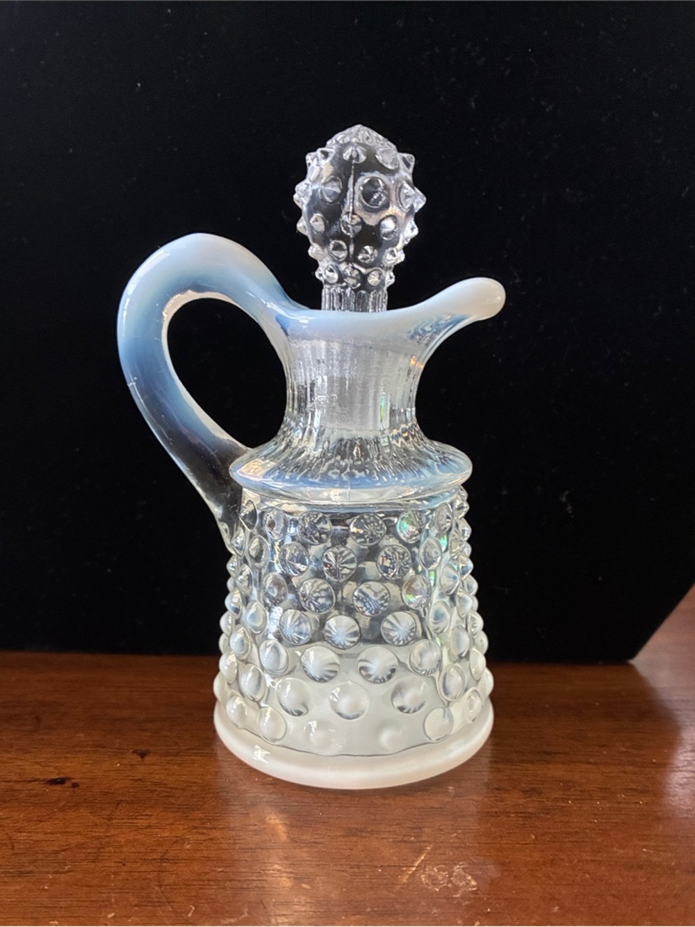 Milk Glass / Opalescent White Hobnail Glass Cruet with Stopper